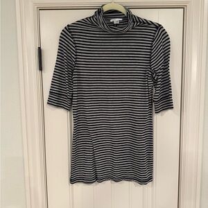 Vince Lightweight Black/Grey Striped Short Sleeve Turtleneck
